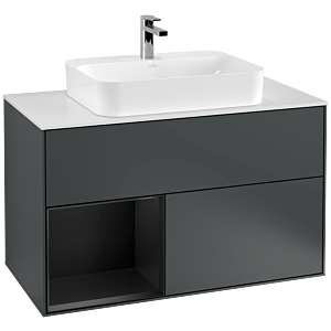 Villeroy and Boch Finion Villeroy and Boch Finion G361PDHG 100cm, cover plate matt white, Emotion, shelf on the left black matt lacquer, Midnight Blue Matt Lacquer