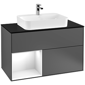 Villeroy et Boch Finion Villeroy et Boch G362GFGK 100cm, plaque de finition noir mat, Emotion, étagère gauche laqué blanc brillant, anthracite mat