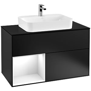 Villeroy and Boch Finion Villeroy and Boch Finion G362GFPD 100cm, cover plate black matt, Emotion, shelf left glossy white lacquer, black matt lacquer