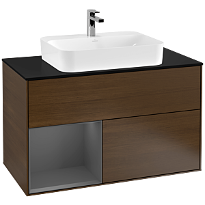 Villeroy et Boch Finion Villeroy et Boch G362GKGN 100cm, plaque de finition noir mat, Emotion, étagère gauche Anthracite mat, placage noyer