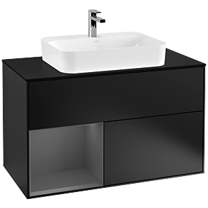 Villeroy and Boch Finion Villeroy and Boch Finion G362GKPD 100cm, cover plate black matt, Emotion, shelf left Anthracite matt, Black matt lacquer