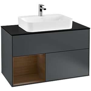 Villeroy and Boch Finion Villeroy and Boch Finion G362GNHG 100cm, cover plate black matt, Emotion, shelf left Walnut veneer, Midnight Blue Matt Lacquer