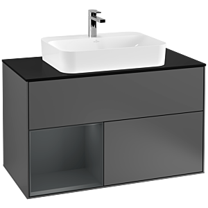 Villeroy and Boch Finion Villeroy and Boch Finion G362HGGK 100cm, cover plate black matt, Emotion, shelf on the left Midnight Blue Matt Lacquer , Anthracite matt