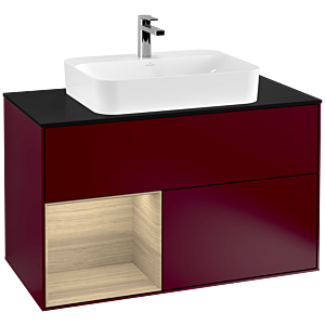 Villeroy und Boch Finion Waschtischunterschrank G362PCHB 100cm, Abdeckplatte black matt, Emotion, Regal links Oak Veneer, Peony Matt