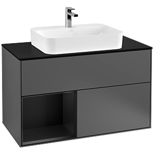 Villeroy and Boch Finion Villeroy and Boch Finion G362PDGK 100cm, cover plate black matt, Emotion, shelf left black matt lacquer, anthracite matt
