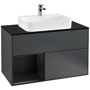 Villeroy and Boch Finion Villeroy and Boch Finion G362PDHG 100cm, cover plate black matt, Emotion, shelf left black matt lacquer, Midnight Blue Matt Lacquer