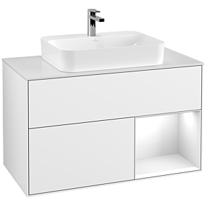 Villeroy and Boch Finion Villeroy and Boch Finion G371GFGF 100cm, cover plate matt white, Emotion, shelf on the right Glossy white lacquer, Glossy white lacquer