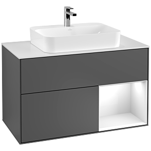 Villeroy et Boch Finion Villeroy et Boch G371GFGK 100cm, plaque de finition blanc mat, Emotion, étagère à droite Laque blanc brillant, Anthracite mat