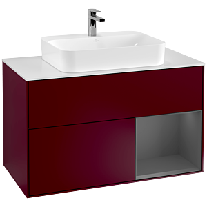 Villeroy und Boch Finion Waschtischunterschrank G371GKHB 100cm, Abdeckplatte white matt, Emotion, Regal rechts Anthracite matt, Peony Matt