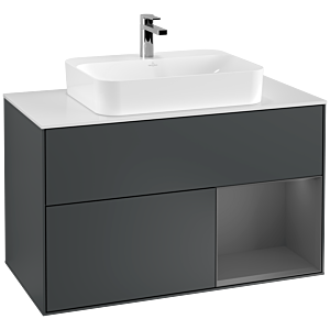 Villeroy und Boch Finion Waschtischunterschrank G371GKHG 100cm, Abdeckplatte white matt, Emotion, Regal rechts Anthracite matt, Midnight Blue Matt Lacquer