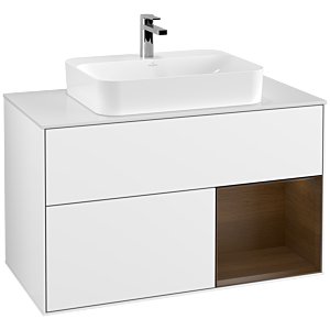 Villeroy and Boch Finion Villeroy and Boch Finion G371GNGF 100cm, cover plate matt white, emotion, shelf on the right walnut veneer, glossy white lacquer