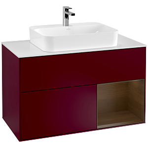 Villeroy et Boch Finion Villeroy et Boch G371GNHB 100cm, plaque de finition blanc mat, emotion, étagère à droite placage noyer, Peony Matt