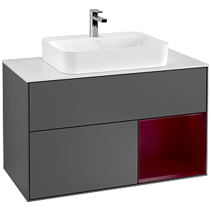 Villeroy et Boch Finion Villeroy et Boch G371HBGK 100cm, plaque de recouvrement blanc mat, émotion, étagère à droite Peony , anthracite mat