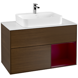 Villeroy et Boch Finion Villeroy et Boch G371HBGN 100cm, plaque de finition blanc mat, émotion, étagère à droite Peony , placage Peony