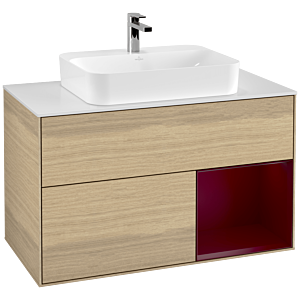 Villeroy und Boch Finion Waschtischunterschrank G371HBPC 100cm, Abdeckplatte white matt, Emotion, Regal rechts Peony, Oak Veneer