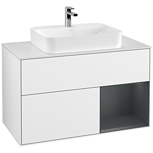 Villeroy und Boch Finion Waschtischunterschrank G371HGGF 100cm, Abdeckplatte white matt, Emotion, Regal rechts Midnight Blue Matt Lacquer, Glossy white lacquer