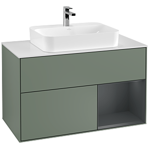 Villeroy und Boch Finion Waschtischunterschrank G371HGGM 100cm, Abdeckplatte white matt, Emotion, Regal rechts Midnight Blue Matt Lacquer, Olive Matt Lacquer