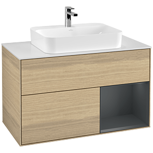 Villeroy und Boch Finion Waschtischunterschrank G371HGPC 100cm, Abdeckplatte white matt, Emotion, Regal rechts Midnight Blue Matt Lacquer, Oak Veneer