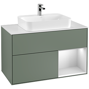 Villeroy and Boch Finion Villeroy and Boch Finion G371MTGM 100cm, cover plate white matt, Emotion, shelf on the right white matt lacquer, Olive Matt Lacquer