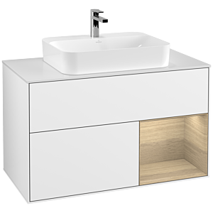Villeroy und Boch Finion Waschtischunterschrank G371PCGF 100cm, Abdeckplatte white matt, Emotion, Regal rechts Oak Veneer, Glossy white lacquer