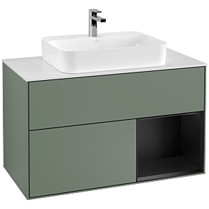 Villeroy and Boch Finion Villeroy and Boch Finion G371PDGM 100cm, cover plate matt white, Emotion, shelf on the right black matt lacquer, Olive Matt Lacquer