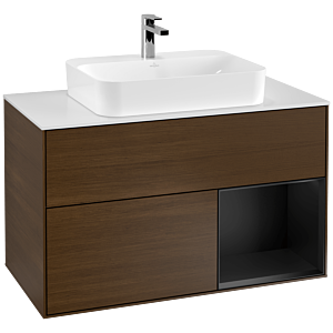 Villeroy and Boch Finion Villeroy and Boch Finion G371PDGN 100cm, cover plate matt white, emotion, shelf on the right black matt lacquer, walnut veneer