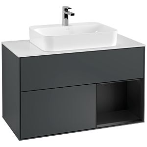 Villeroy und Boch Finion Waschtischunterschrank G371PDHG 100cm, Abdeckplatte white matt, Emotion, Regal rechts Black matt lacquer, Midnight Blue Matt Lacquer