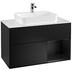 Villeroy und Boch Finion Waschtischunterschrank G371PDPD 100cm, Abdeckplatte white matt, Emotion, Regal rechts Black matt lacquer, Black matt lacquer