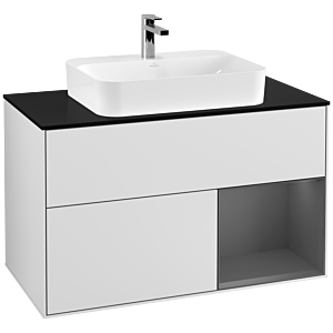 Villeroy et Boch Finion Villeroy et Boch G372GKMT 100cm, plaque de finition noir mat, Emotion, étagère à droite Anthracite mat, Laqué blanc mat