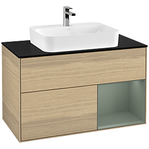 Villeroy and Boch Finion Villeroy and Boch Finion G372GMPC 100cm, cover plate black matt, Emotion, shelf on the right Olive Matt Lacquer , Oak Veneer