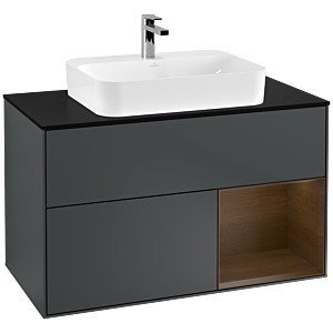 Villeroy and Boch Finion Villeroy and Boch Finion G372GNHG 100cm, cover plate black matt, Emotion, shelf on the right Walnut veneer, Midnight Blue Matt Lacquer