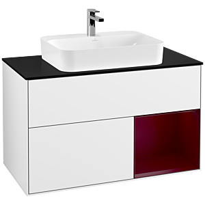 Villeroy et Boch Finion Villeroy et Boch G372HBGF 100cm, plaque de finition noire mate, Emotion, étagère droite Peony , laqué blanc brillant