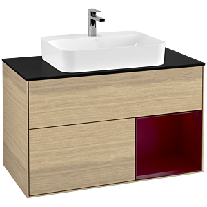 Villeroy and Boch Finion Villeroy and Boch Finion G372HBPC 100cm, cover plate black matt, Emotion, shelf on the right Peony , Oak Veneer