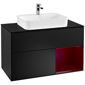 Villeroy et Boch Finion Villeroy et Boch G372HBPD 100cm, plaque de finition noir mat, Emotion, étagère à droite Peony , laqué noir mat