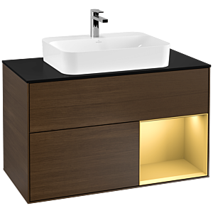 Villeroy and Boch Finion Villeroy and Boch Finion G372HFGN 100cm, cover plate black matt, emotion, shelf right gold matt, walnut veneer