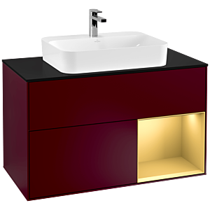 Villeroy and Boch Finion Villeroy and Boch Finion G372HFHB 100cm, cover plate black matt, Emotion, shelf on the right gold matt, Peony Matt