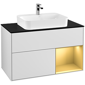 Villeroy and Boch Finion Villeroy and Boch Finion G372HFMT 100cm, cover plate black matt, Emotion, shelf right gold matt, white matt lacquer