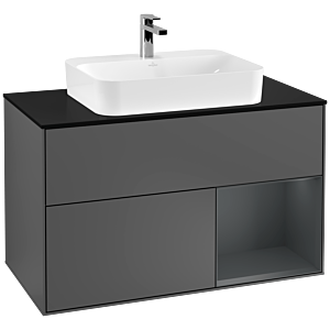 Villeroy et Boch Finion Villeroy et Boch G372HGGK 100cm, plaque de finition noir mat, Emotion, étagère à droite Midnight Blue Matt Lacquer , Anthracite mat