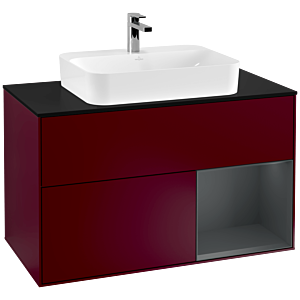 Villeroy et Boch Finion Villeroy et Boch G372HGHB 100cm, couvercle noir mat, Emotion, étagère à droite Midnight Blue Matt Lacquer , Peony Matt