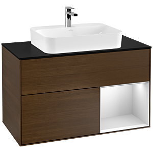Villeroy and Boch Finion Villeroy and Boch Finion G372MTGN 100cm, cover plate black matt, emotion, shelf on the right white matt lacquer, walnut veneer