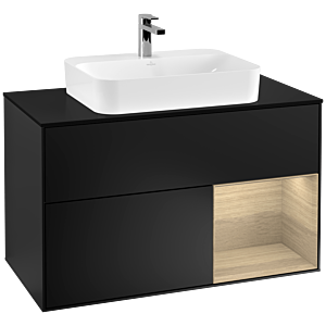 Villeroy und Boch Finion Waschtischunterschrank G372PCPD 100cm, Abdeckplatte black matt, Emotion, Regal rechts Oak Veneer, Black matt lacquer
