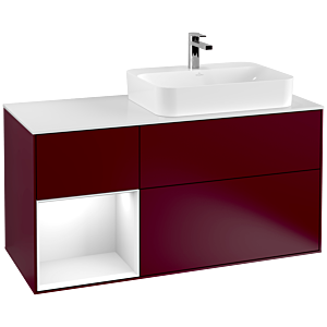 Villeroy et Boch Finion Villeroy et Boch G391GFHB 120cm, plaque de recouvrement blanc mat, Emotion, étagère gauche laqué blanc brillant, Peony Matt