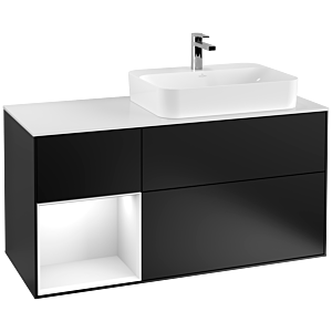 Villeroy and Boch Finion Villeroy and Boch Finion G391GFPD 120cm, cover plate white matt, Emotion, shelf left glossy white lacquer, black matt lacquer