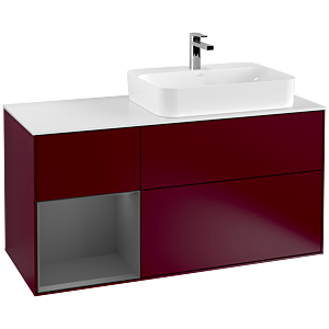 Villeroy und Boch Finion Waschtischunterschrank G391GKHB 120cm, Abdeckplatte white matt, Emotion, Regal links Anthracite matt, Peony Matt