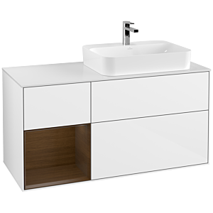 Villeroy and Boch Finion Villeroy and Boch Finion G391GNGF 120cm, cover plate matt white, emotion, shelf left walnut veneer, glossy white lacquer