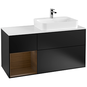 Villeroy et Boch Finion Villeroy et Boch G391GNPD 120cm, plaque de finition blanc mat, Emotion, étagère gauche placage noyer, laqué noir mat