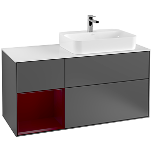 Villeroy und Boch Finion Waschtischunterschrank G391HBGK 120cm, Abdeckplatte white matt, Emotion, Regal links Peony, Anthracite matt