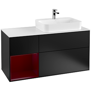 Villeroy et Boch Finion Villeroy et Boch G391HBPD 120cm, plaque de finition blanc mat, Emotion, étagère à gauche Peony , laqué noir mat