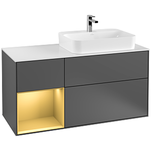 Villeroy and Boch Finion Villeroy and Boch Finion G391HFGK 120cm, cover plate white matt, Emotion, shelf left gold matt, anthracite matt