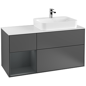Villeroy und Boch Finion Waschtischunterschrank G391HGGK 120cm, Abdeckplatte white matt, Emotion, Regal links Midnight Blue Matt Lacquer, Anthracite matt